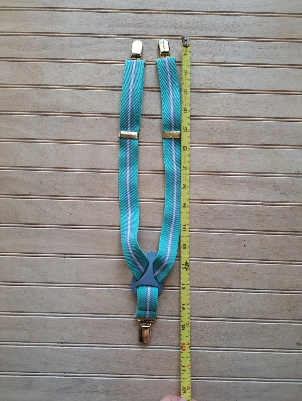Vintage Infant Boy Elastic Suspenders Aqua Blue Striped Clip-On Braces Formal